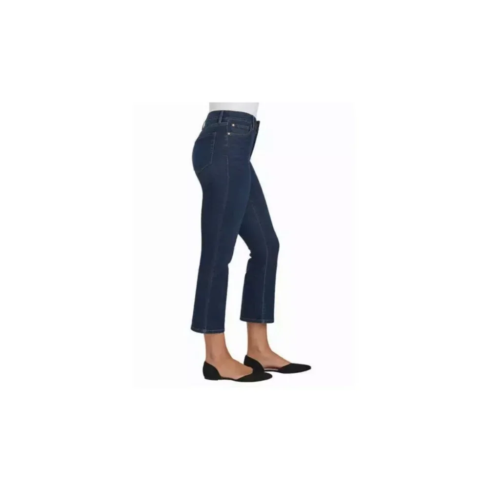 Chaps Ladies' Mid Rise Crop Kick‎ Flare Jeans Dark Blue Denim Size 6/28 NWT